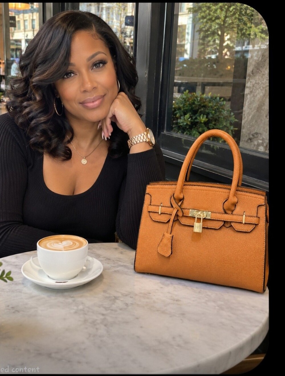 Dark Tan Faux Leather Bag 30cm